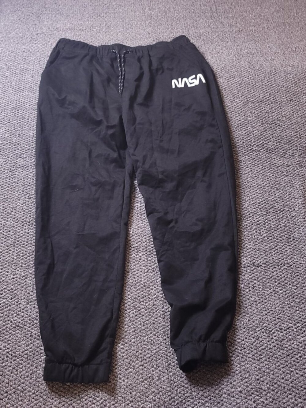 ROMWE Nasa Jogger Pants Mens XL 32x27 Black Track Elastic Waist Stretch